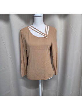 Versailles Tan Long Sleeve Women's Top with Strappy Neckline